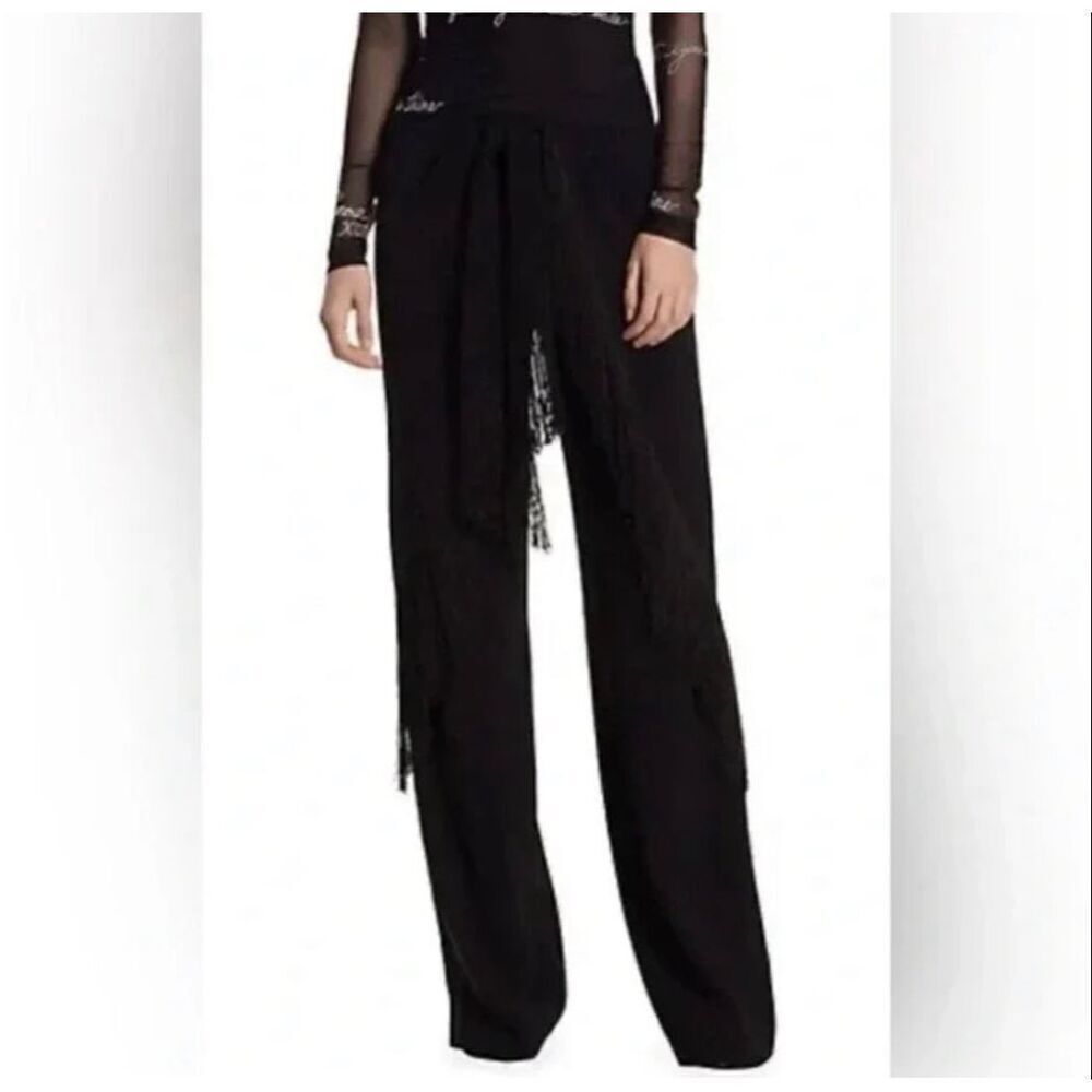 CINQ À SEPT women’s Audrina High-waist Fringed Wide-leg black Pants in Black Siz